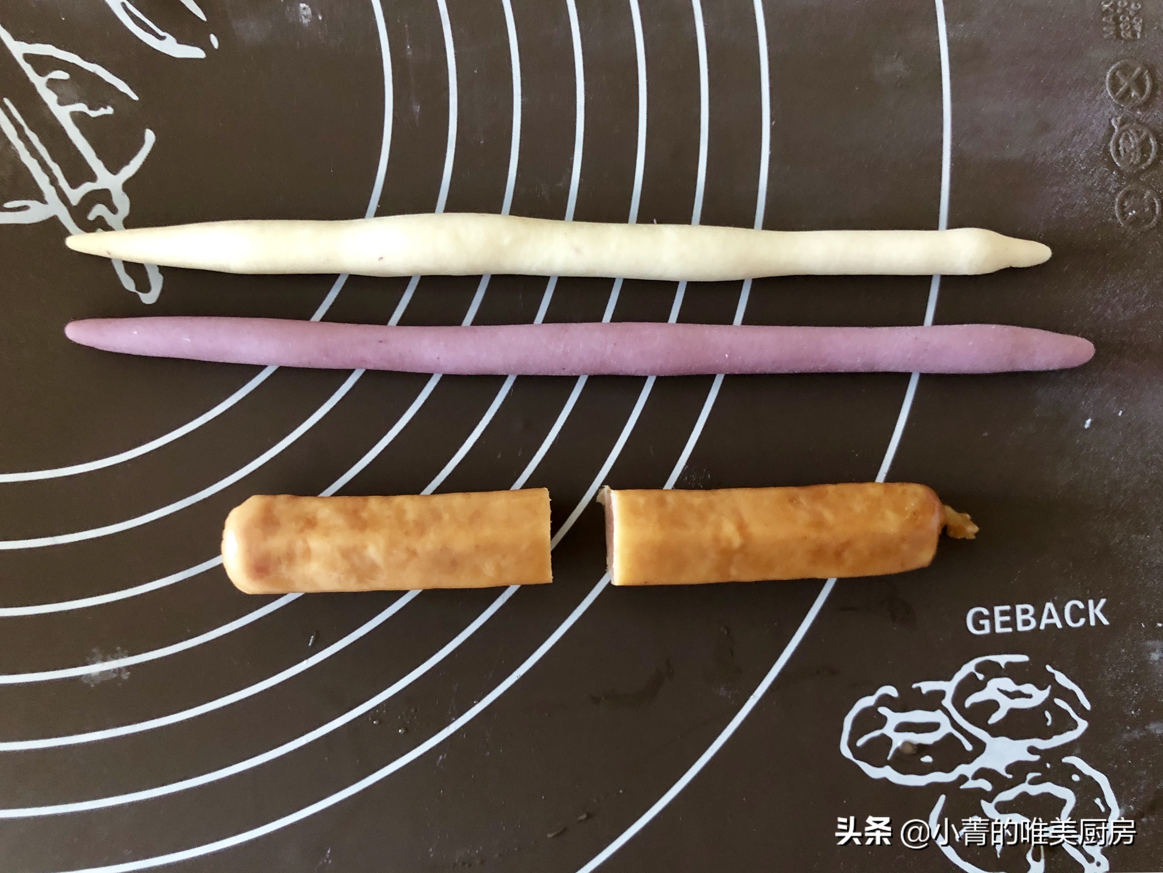 双色紫薯火腿肠馒头,双色热狗馒头