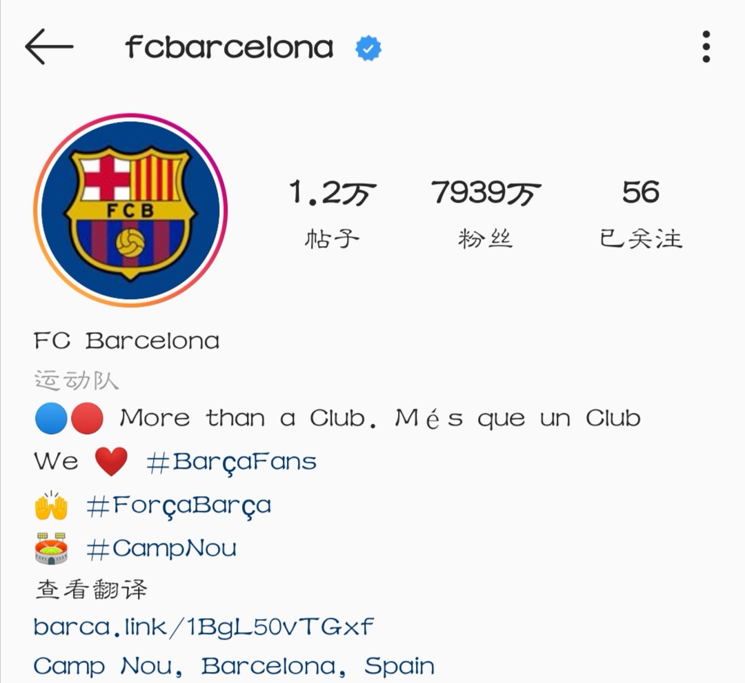 Instagram上粉丝最多的10家足球俱乐部，实时数据，半月一次更新