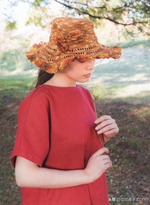 拉菲草帽纯手工编织遮阳帽子桶帽,diy有创意草帽简单又好看