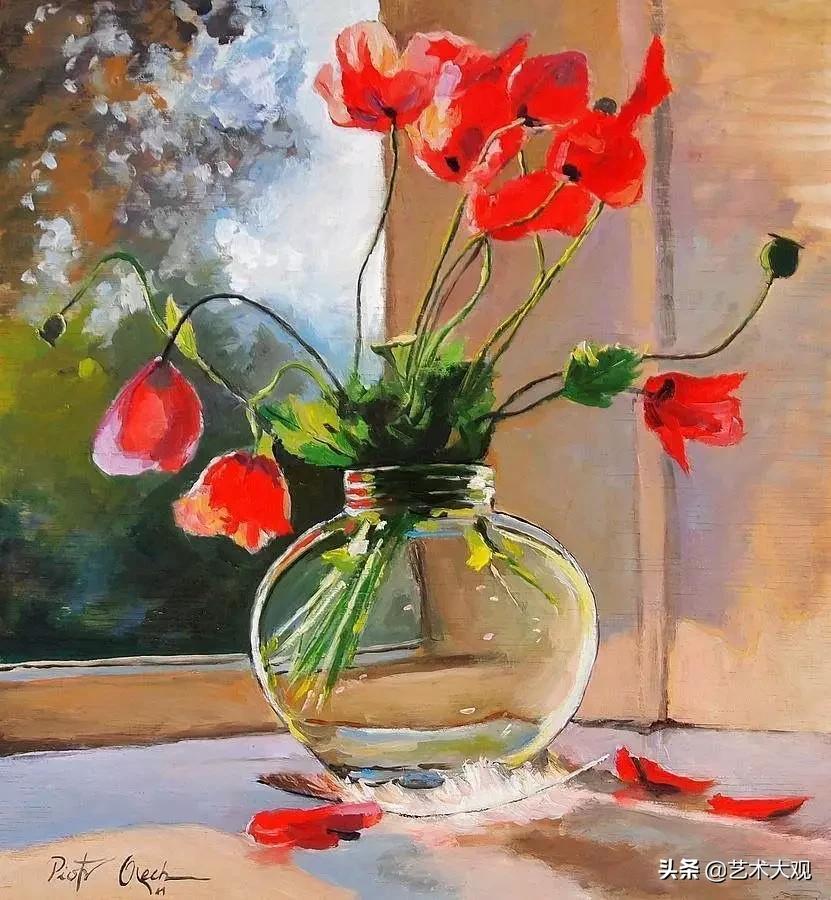 意境花卉绘画,花开无语排版