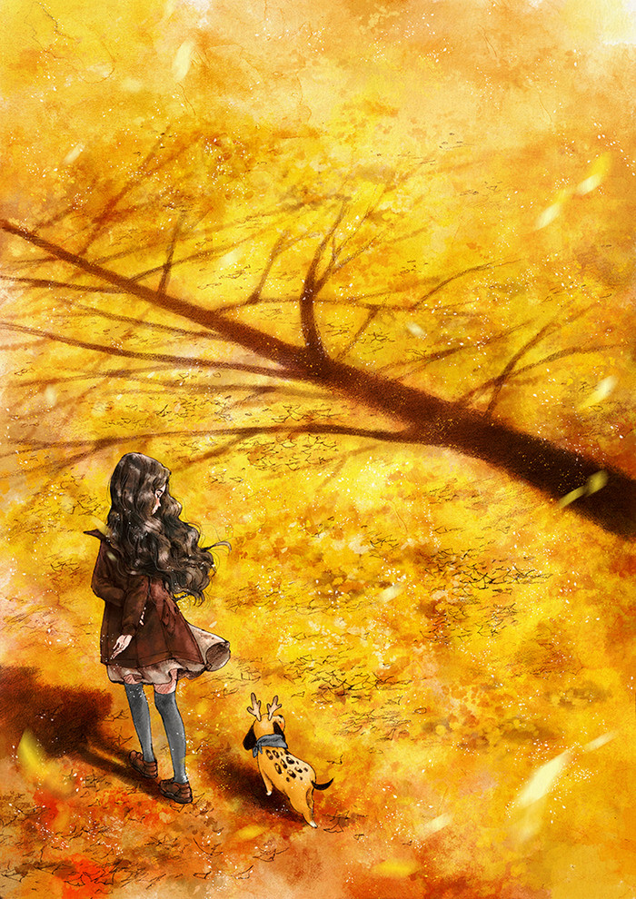 韩国插画师森林女孩日记图文,水彩插画森林女孩日记