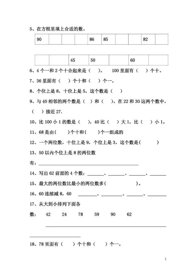 一年级数学下册必考重点难点汇总,一年级数学下册必考知识归纳