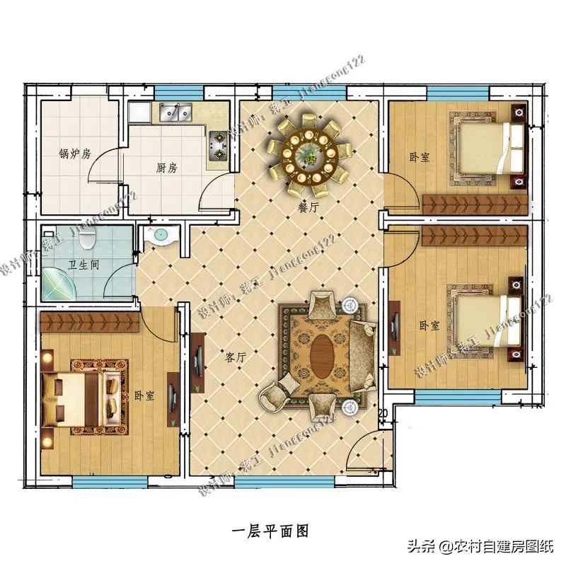 带土炕一层养老房设计图,10万以下一层自建房带火炕三间