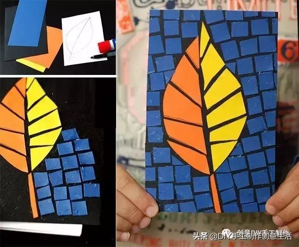 用圆纸片手工制作圣诞贴画,幼儿园大班碎纸片大树贴画