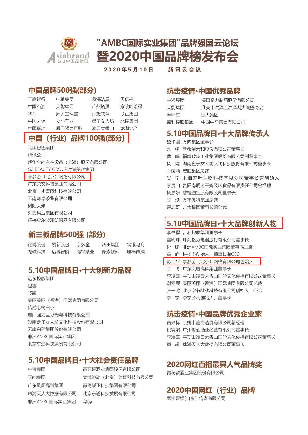 中国品牌日品牌价值,享梦游中国排名