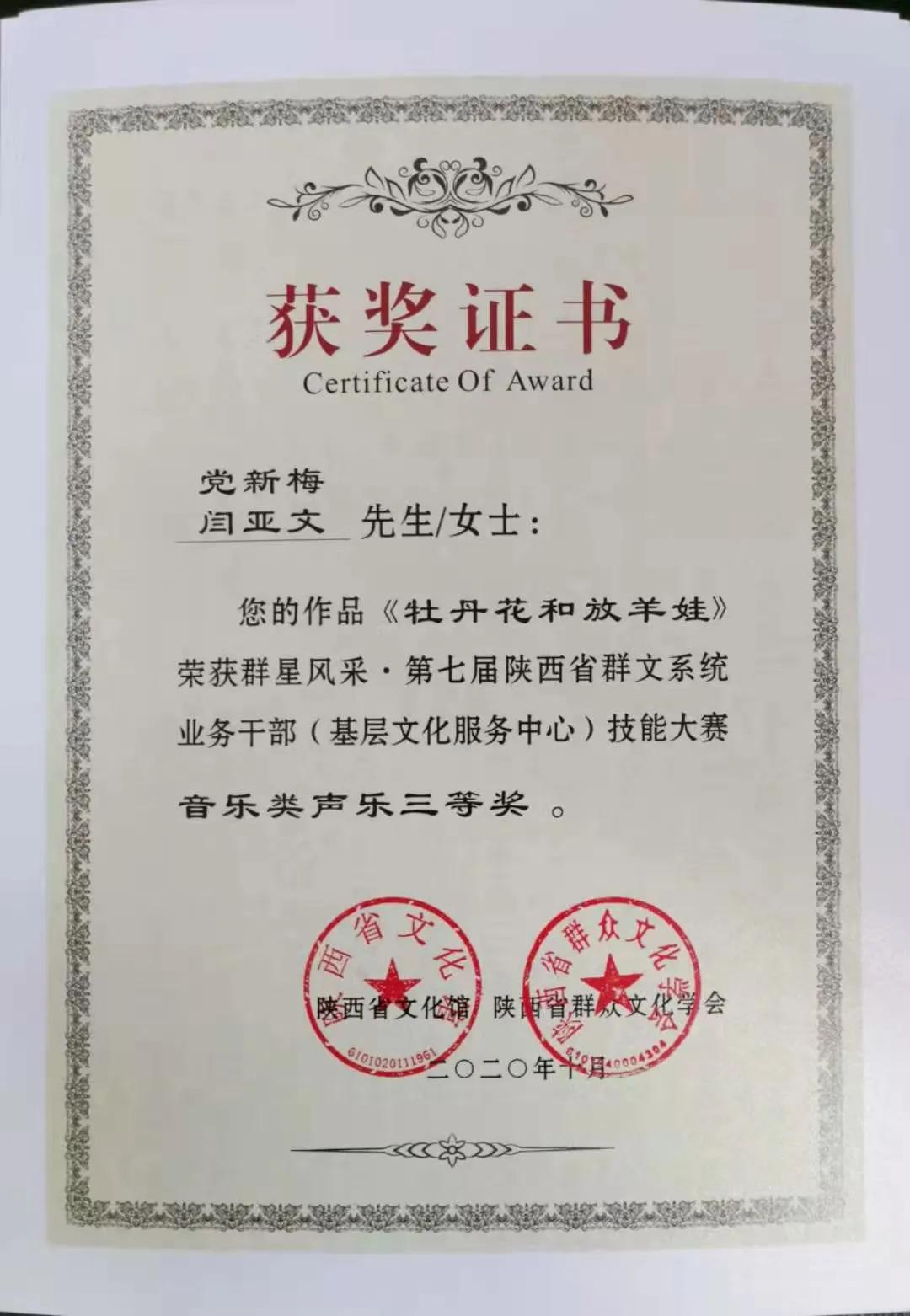 临渭区文化馆海兴分馆节目获《第七届陕西省群文系统业务干部(基层文化服务中心)技能大赛》三等奖