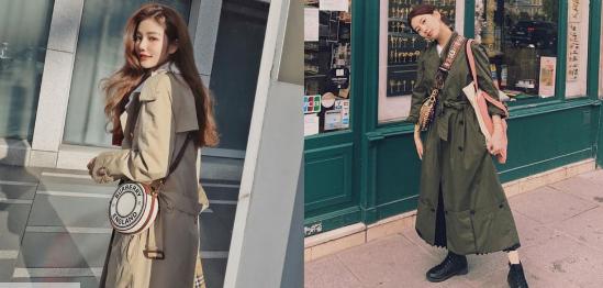 女明星穿风衣怎么搭配,军绿卡其色风衣