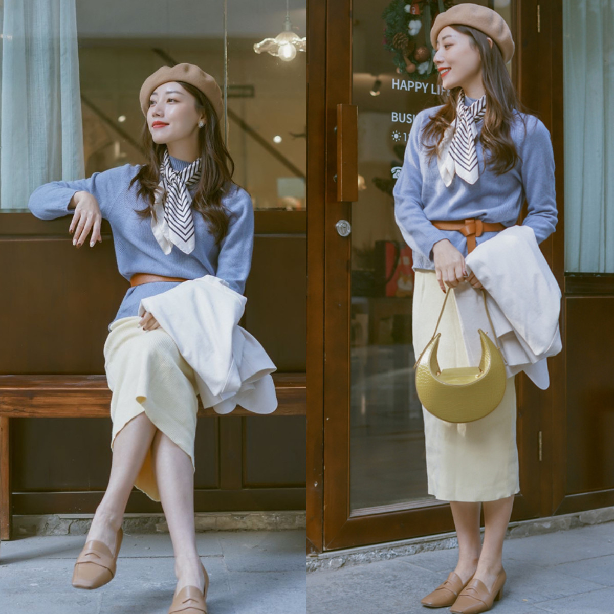 买针织衫选什么面料,焦糖色针织衫显肤色白