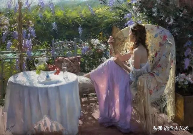 西班牙画家画美女的炉火纯青技法——盘古艺术油画