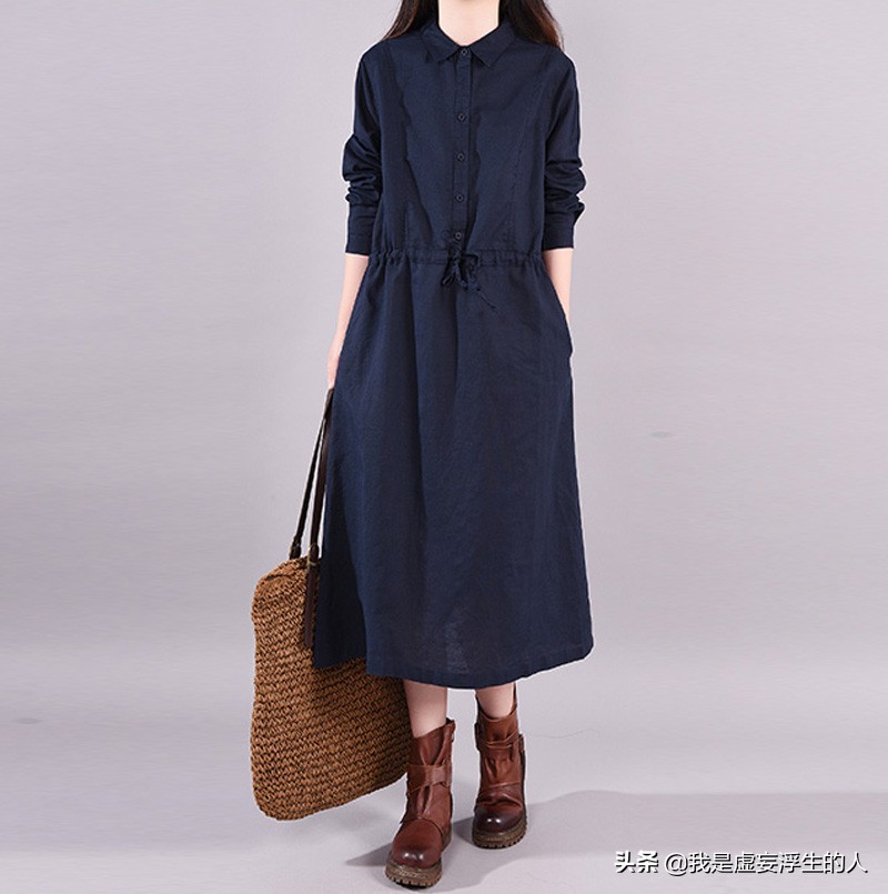 棉麻韩版宽松连衣裙120斤到220斤,180斤棉麻显瘦连衣裙时尚简洁大方