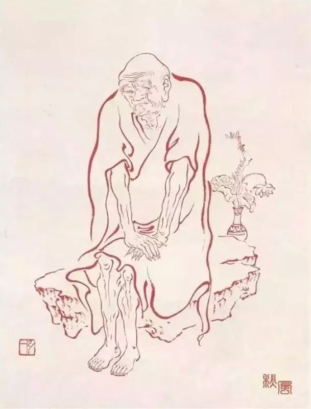 弘一法师的蓝底描金十八罗汉作品,弘一大师100万罗汉图写意