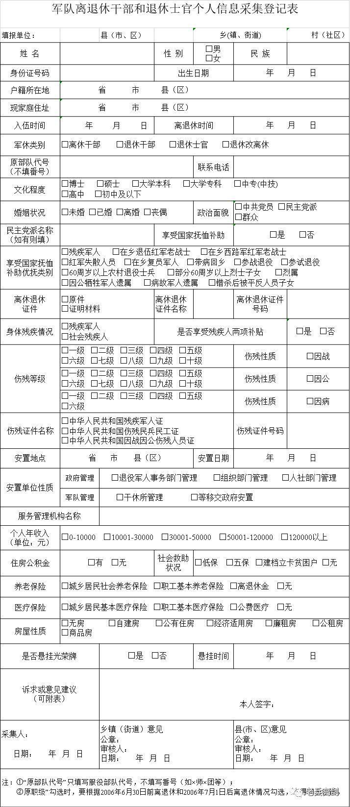 退役信息采集登记表,退役军人采集表怎么填写
