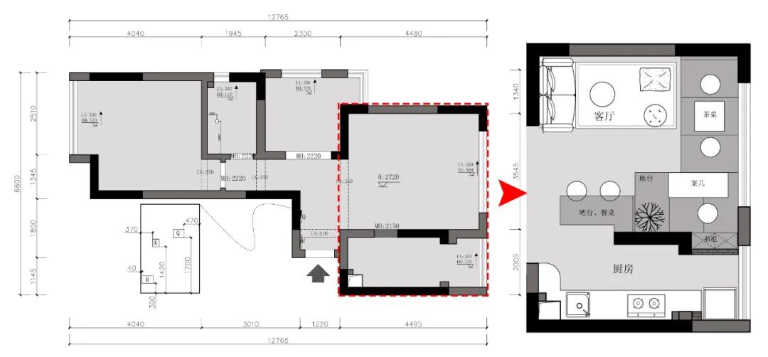 餐客一体通阳台设计,客餐厨阳台一体