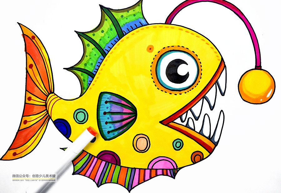 幼儿园美术创意画灯笼鱼,灯笼鱼儿童画创意