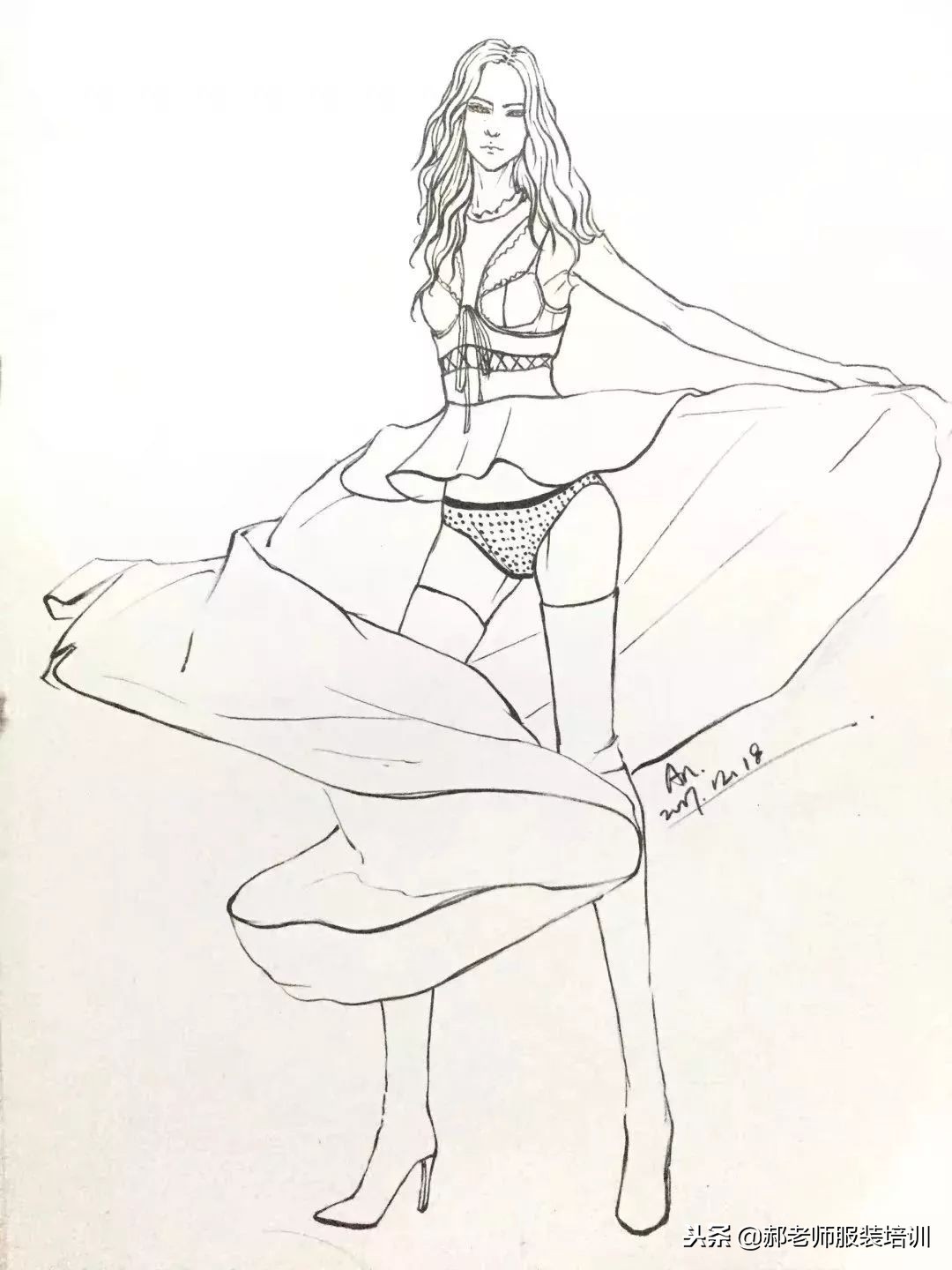 服装画弯线技巧,服装勾线教程