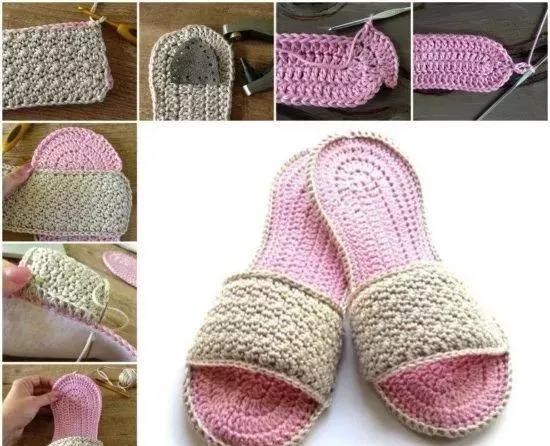 钩拖鞋边上编织教程,布条钩织拖鞋的全过程