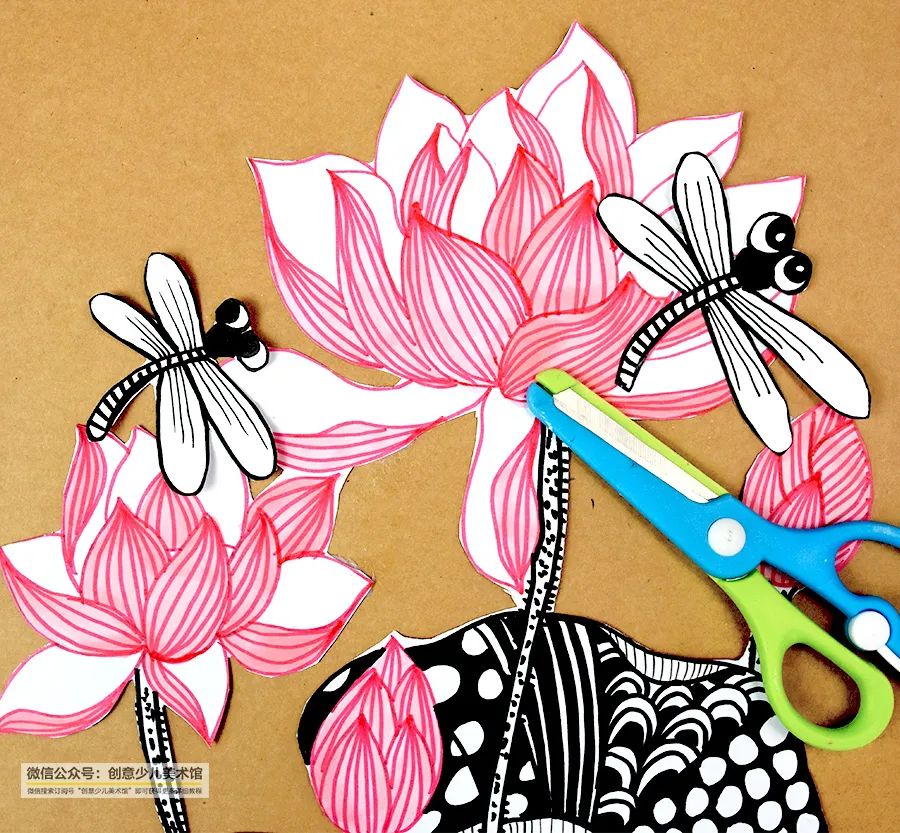 画一幅夏天的荷花画,儿童画夏天的风景画荷花