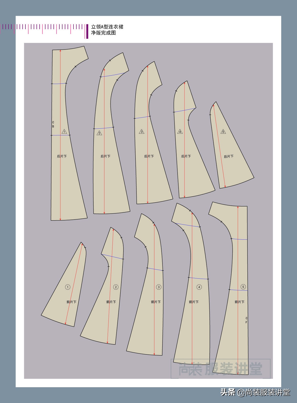 服装制版船型立领教程,立领连衣裙制版教程