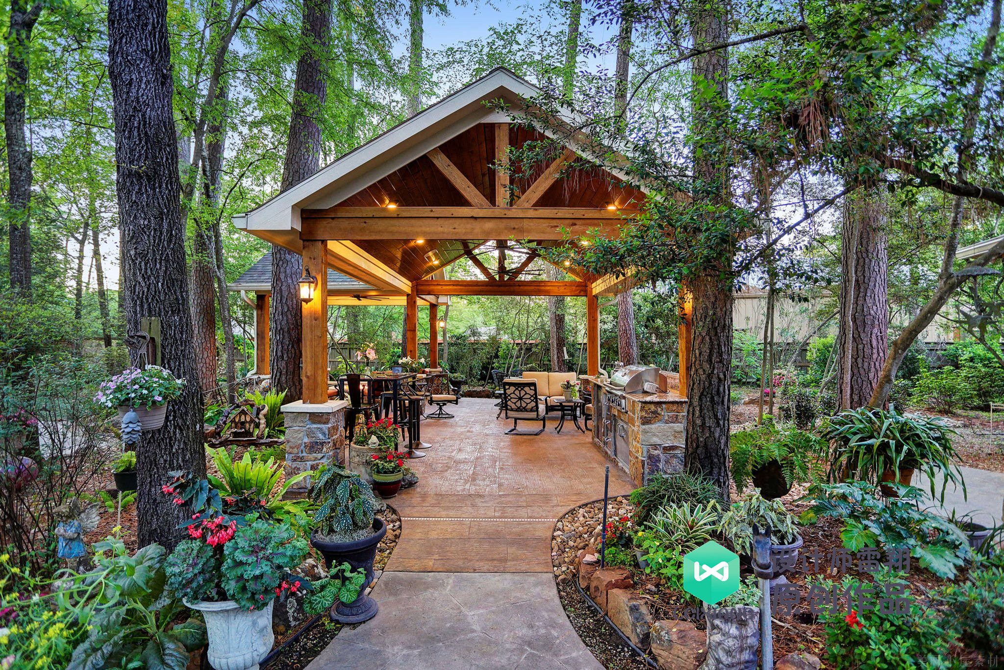 庭院防腐木颜色搭配效果图,庭院怎么铺装防腐木