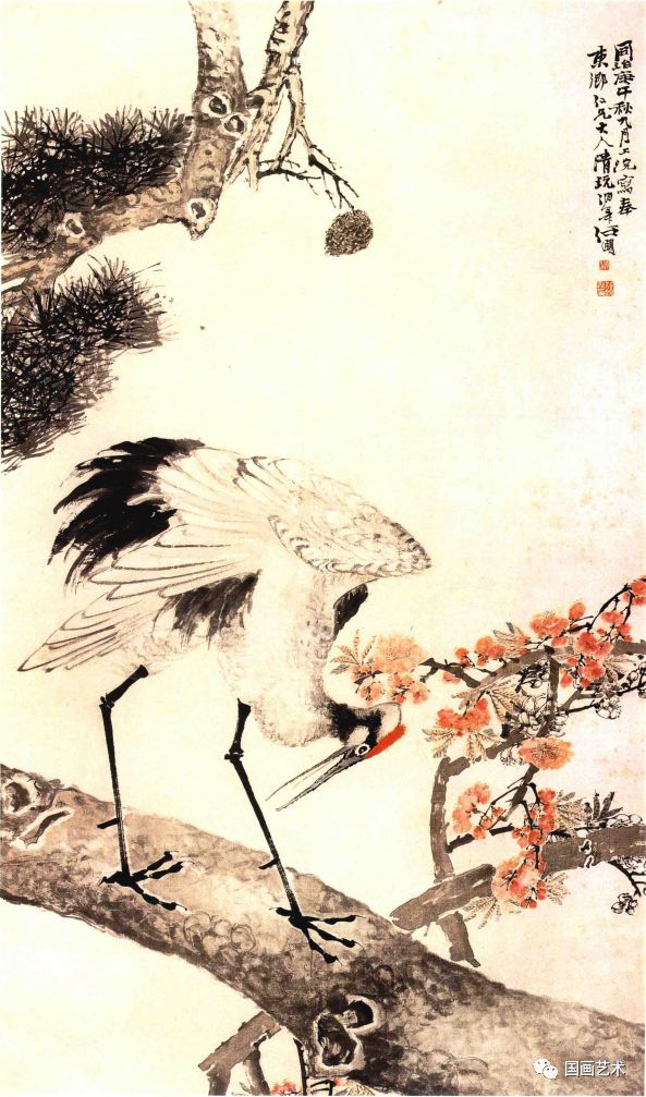 松鹤延年比较有名的图画,写意松鹤图看一下