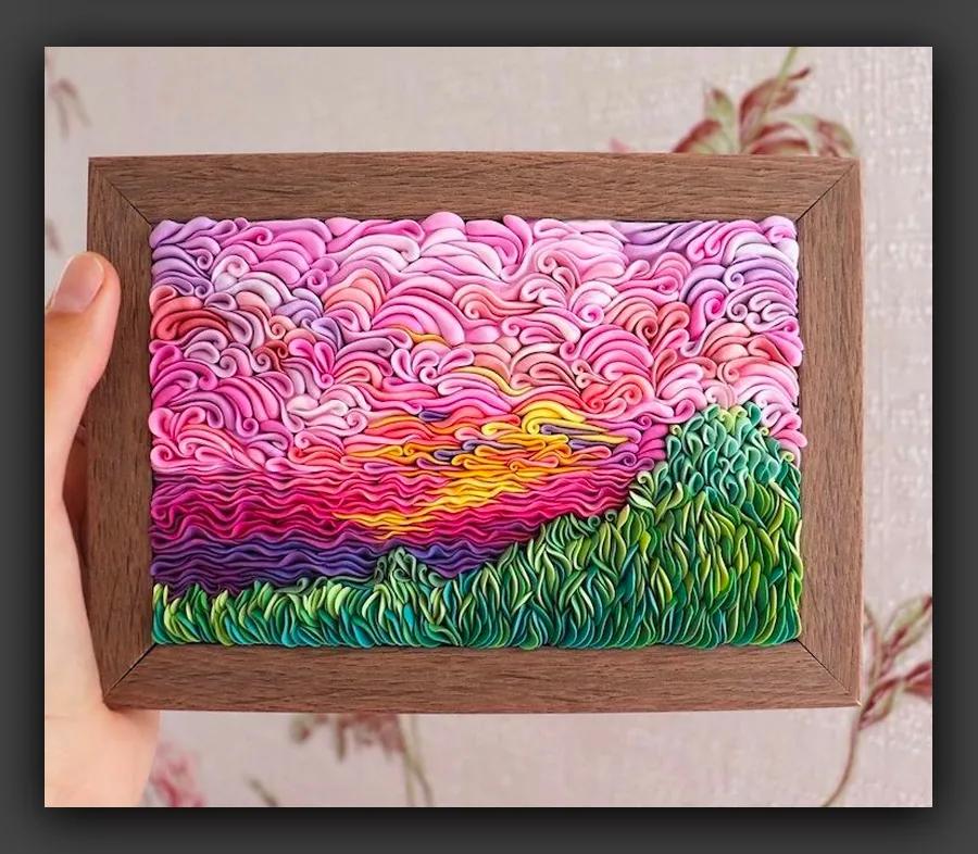 轻粘土手工风景画作品,超轻粘土制作简单的风景画