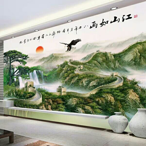 电视背景墙有山水忌讳么,岩板山水电视背景墙效果图