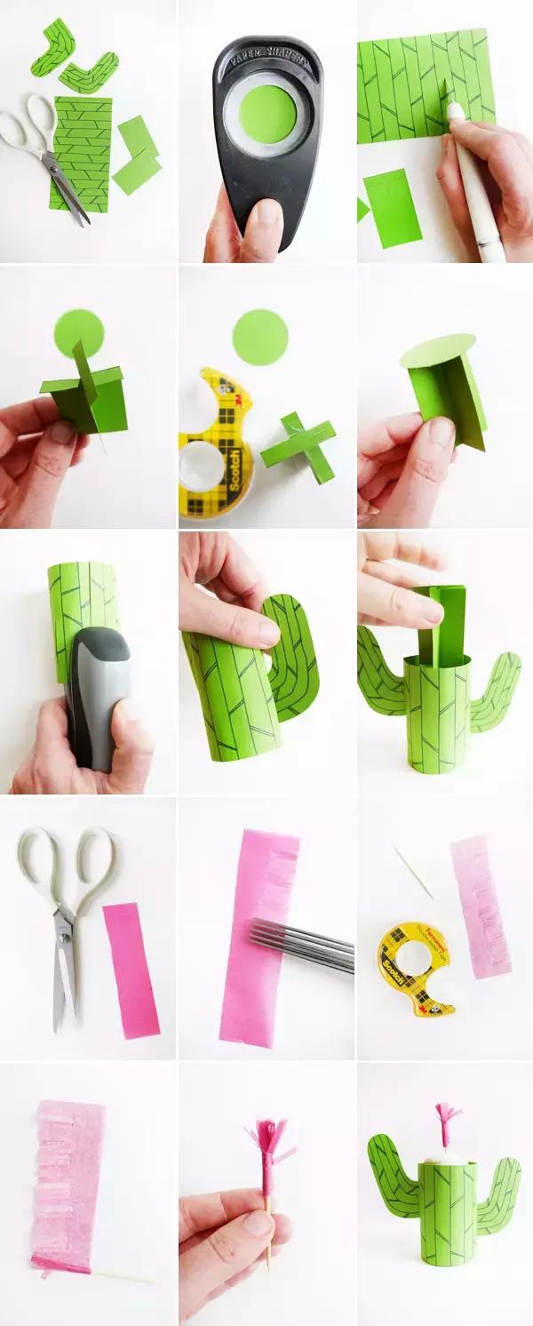 圆形手工制作仙人掌创意废物利用,硬卡纸仙人掌手工制作大全