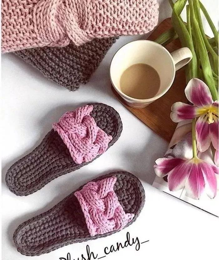 钩拖鞋边上编织教程,布条钩织拖鞋的全过程