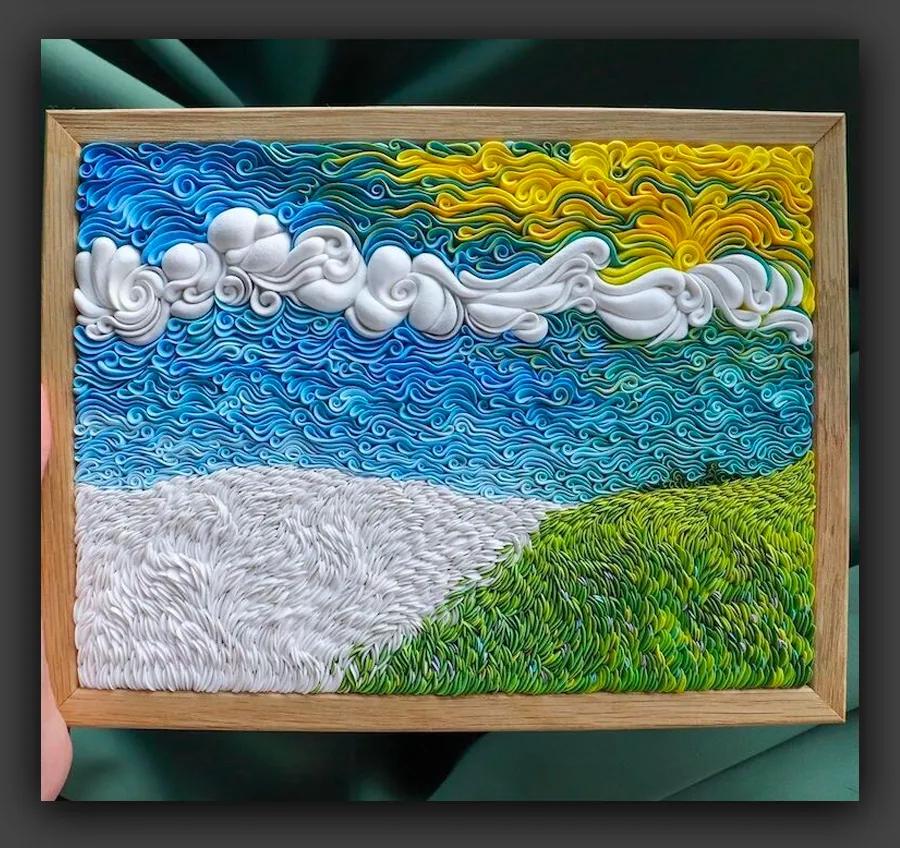 儿童风景画大全轻粘土,用轻粘土和a4纸画风景画