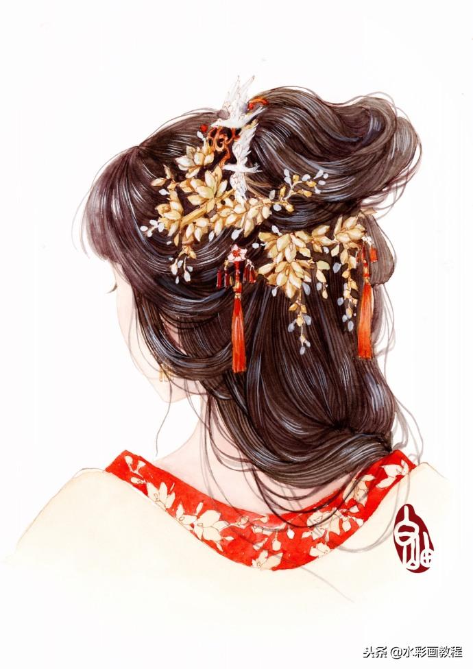 抖音自制古风手绘插画,彩铅插画手绘中国古风