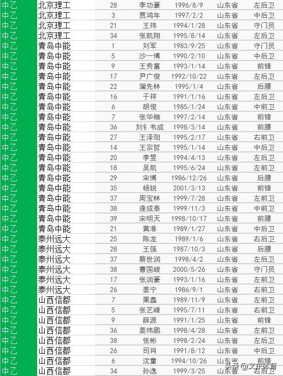 2020中国足球队员40强名单,山东中国足球队球员名单