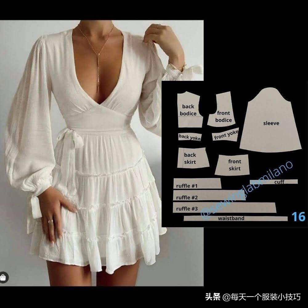 交叉v领连衣裙纸样,一字领紧身连衣裙