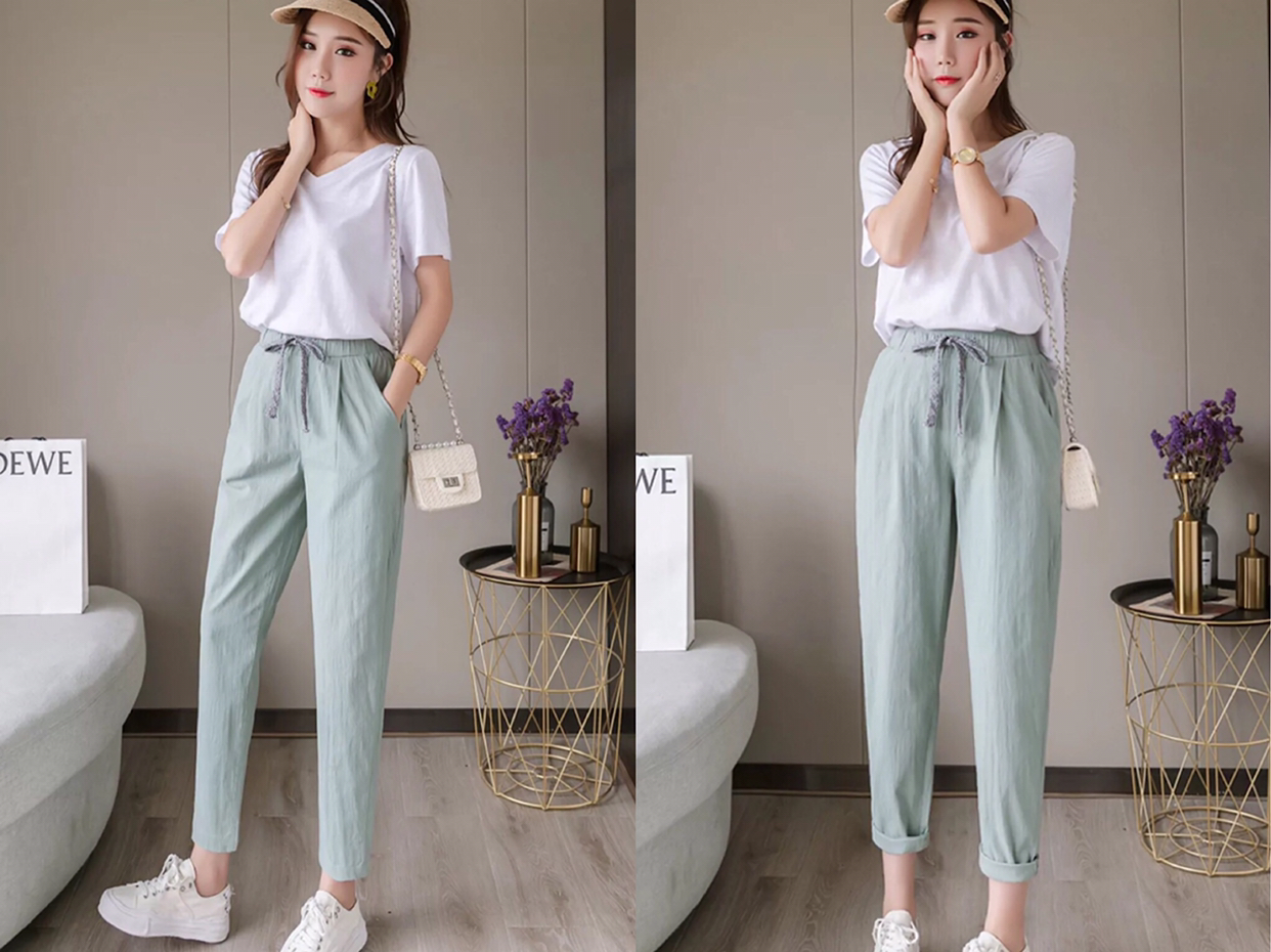 白色棉麻哈伦裤怎么搭配,夏季米白色哈伦裤该如何搭配