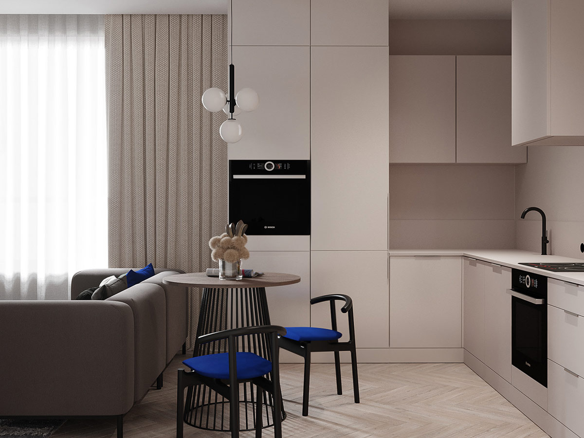 高级蓝调公寓设计，不足90㎡的单卧室竟能如此有格调