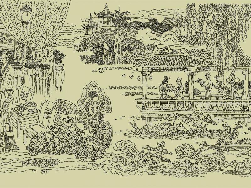 红楼梦人物工笔画白描,红楼梦工笔白描高清图