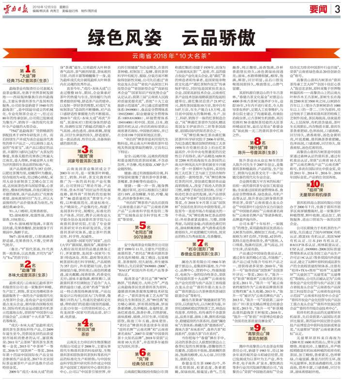 2018云南十大名茶单品,云南滇红茶叶十大品牌