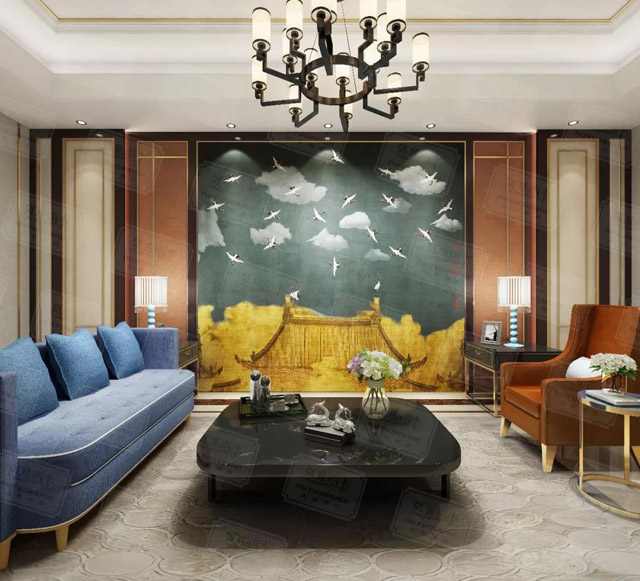 如鱼得水背景墙效果图加钛金条,如鱼得水哑光背景墙