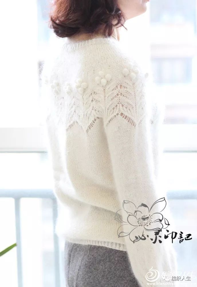 棒针粗线毛衣新款短款一字肩,仿珍珠手工毛衣链