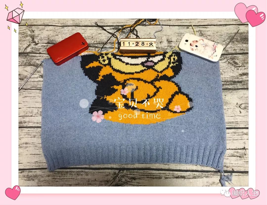 松鼠绒棒针镂空开衫编织全教程,儿童毛衣编织猫的图案