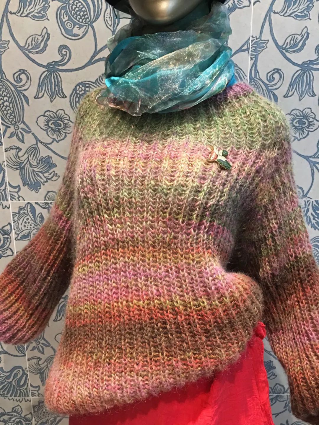 大表姐同款棒针毛衣编织款式,撞色条纹针织毛衣女宽松