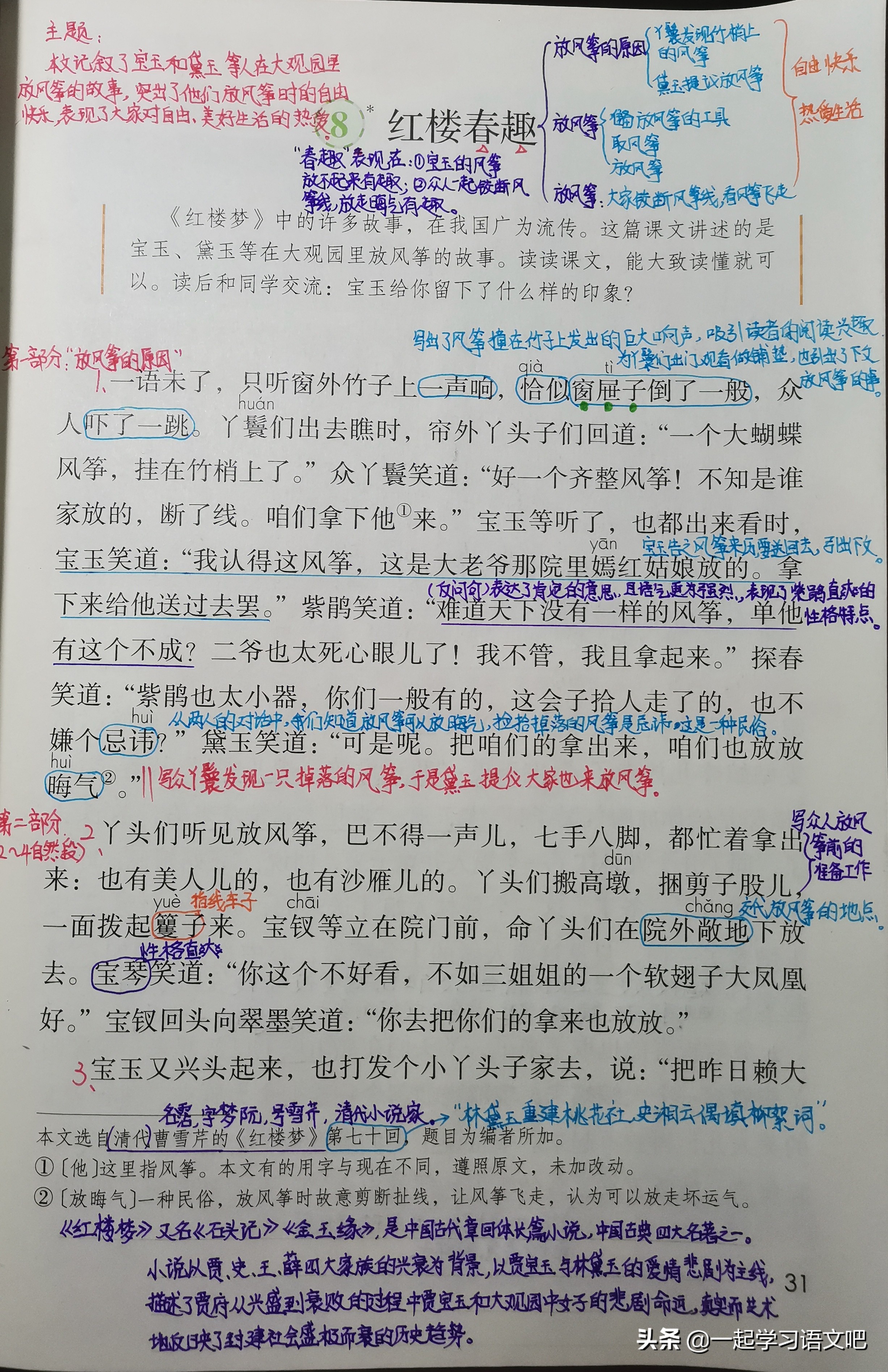 五年级语文红楼春趣笔记,五下语文第8课红楼梦春趣