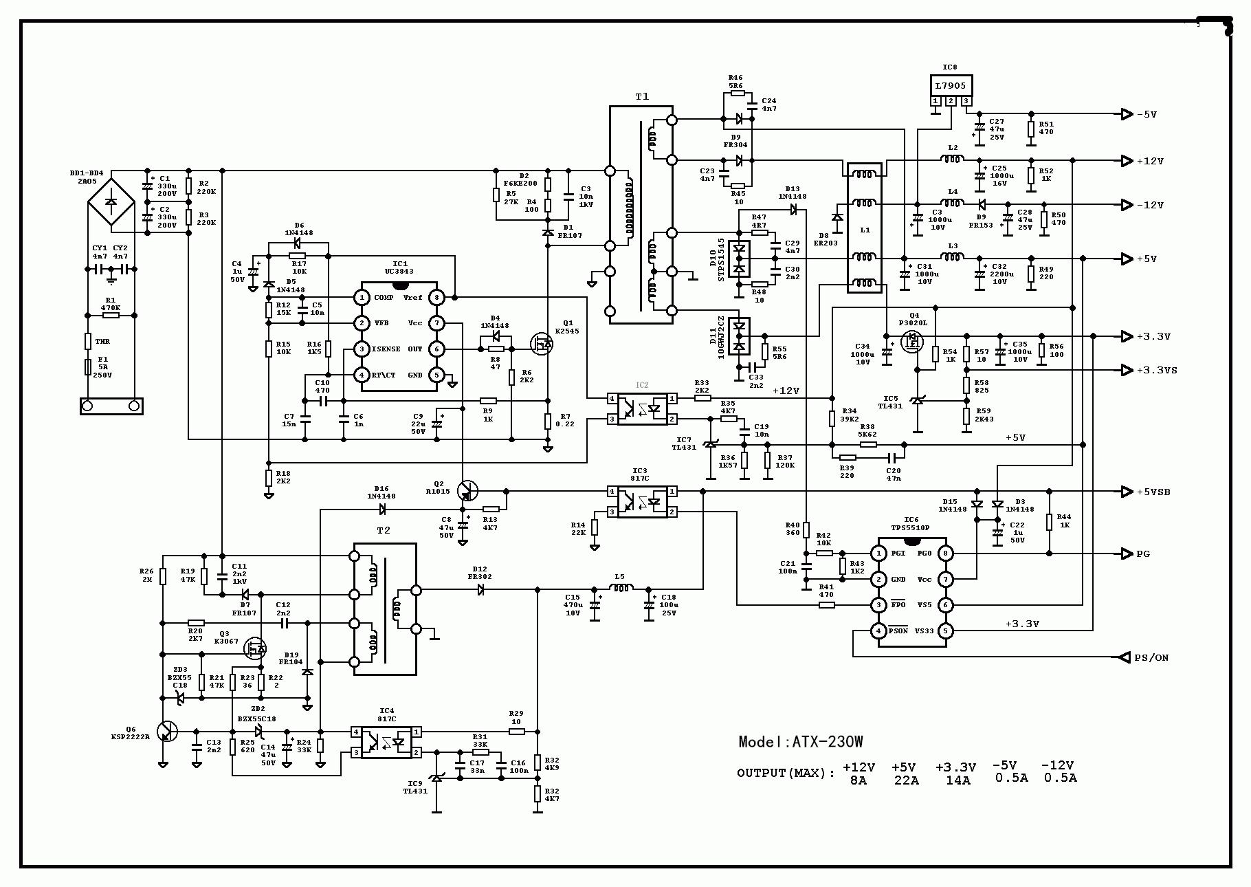 电脑电源内部详细电压图解,台式电脑电源原理图各脚电压值