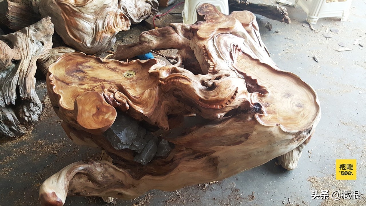 根雕茶几天然树根,树根朝上根雕茶几的做法