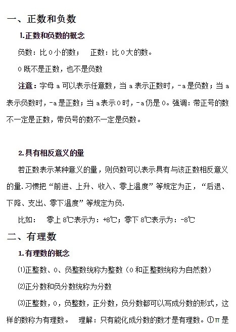 七上数学华师版有理数知识点总结,七年级上册数学有理数知识点归纳