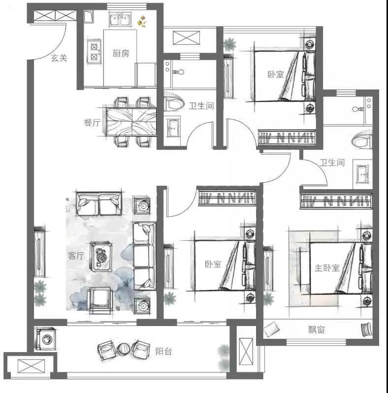 中梁印江南116平装修设计,中梁印江南120平西边户