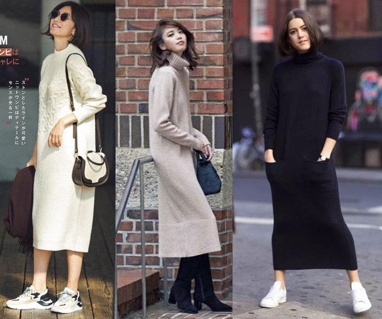 教你一条针织裙如何搭出氛围感,女生针织裙穿搭技巧