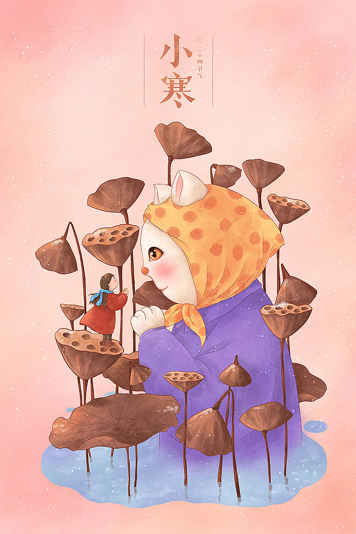 小清新唯美猫咪插画壁纸,猫咪卡通形象插画图片