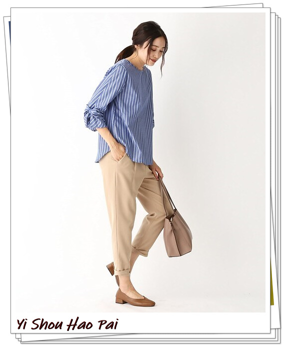 米色裤子的穿搭,米色的牛仔裤轻熟