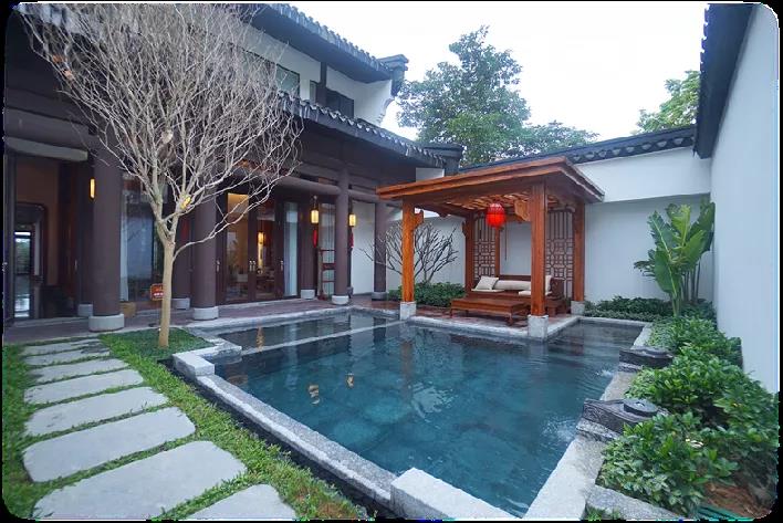 惠州宝藏级的度假村，水墨宋朝园林，乘船入住，瀑布，稻田，泳池