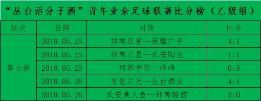 2019年邯郸市“丛台活分子酒”青年业余足球联赛第七轮战罢